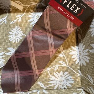 Van Heusen Flex Brown and Pink Checkered Tie